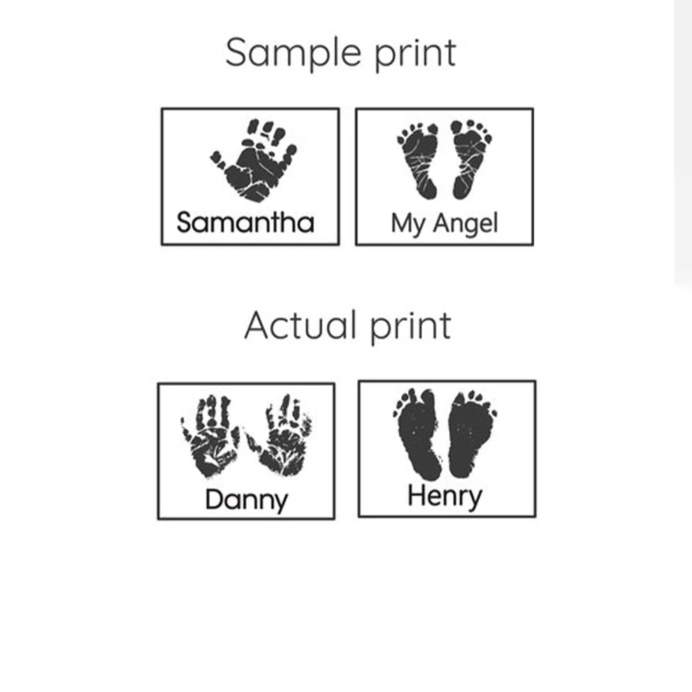 Sample and actual engraving prints for personalized baby handprint and footprint necklace | Mrs Gift