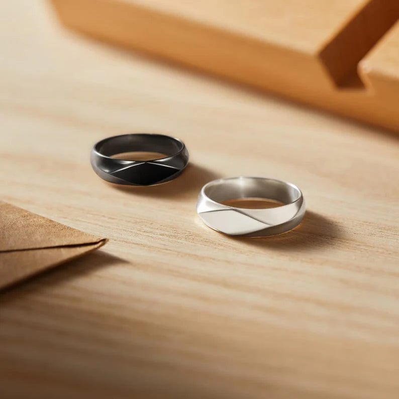 925 sterling silver and black rhodium hidden message rings for men side by side | Mrs Gift
