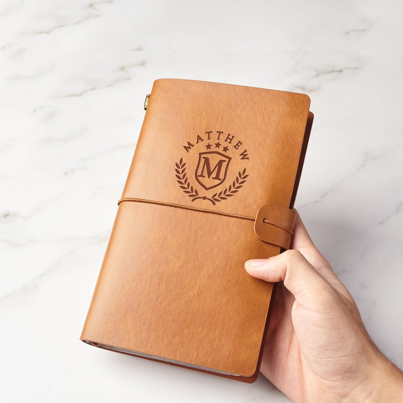 Monogram-style personalized leather journal with initials engraving | Mrs Gift
