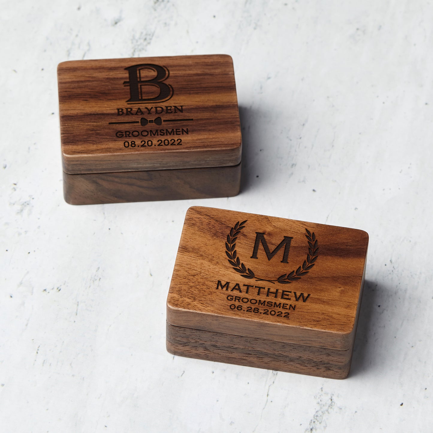 Custom monogrammed wood box with engraved groomsmen name | Mrs Gift
