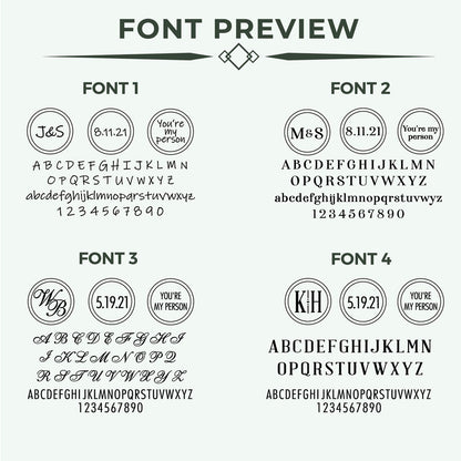 Font style chart for custom engraved cufflinks | Mrs Gift
