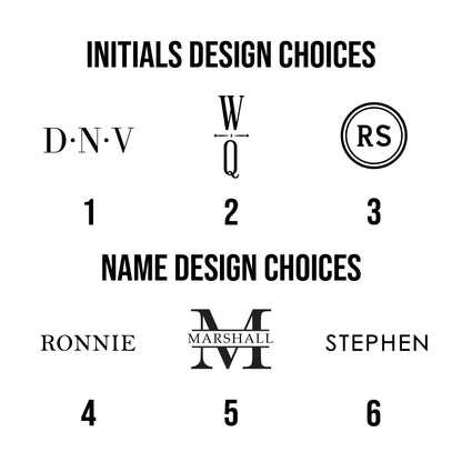 Engraving design options for personalized wallets – choose initials or name style for a custom leather gift | Mrs Gift
