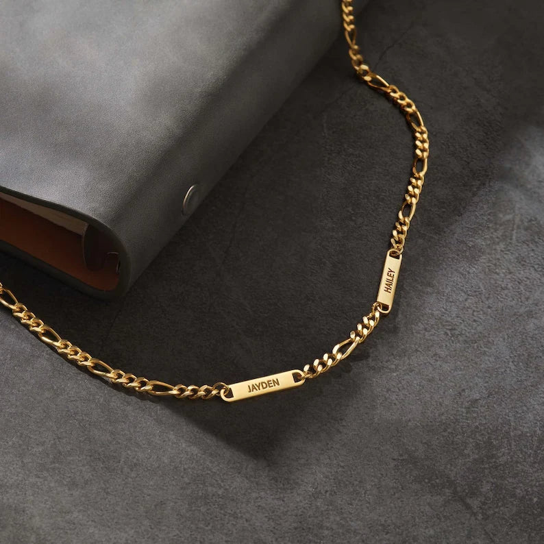 Engraved gold dad necklace with kids’ names Jayden and Hailey | Mrs Gift