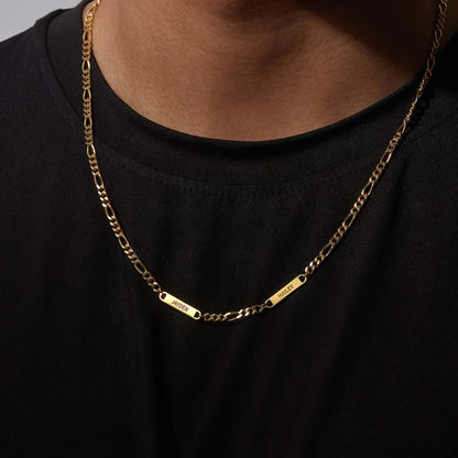 Man wearing dad necklace with personalized name bars for kids | Mrs Gift