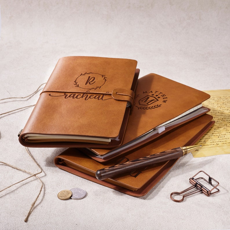 Personalized PU leather notebook used for writing, journaling, or travel | Mrs Gift
