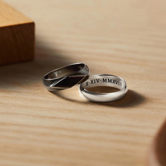 Inside engraving of personalized Roman numeral date ring in silver | Mrs Gift