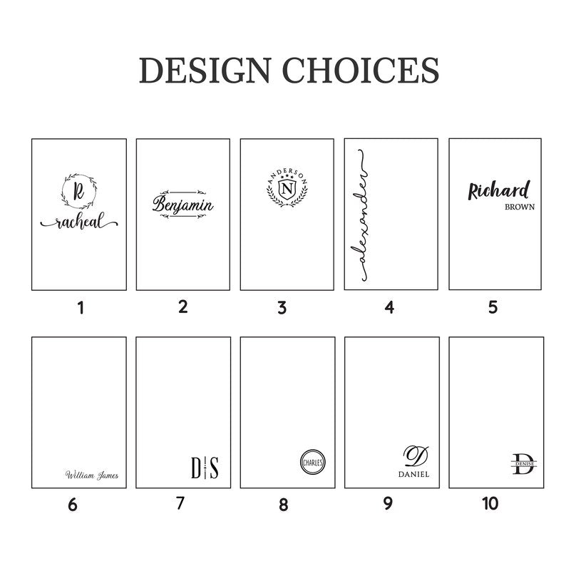 : Font and design options for custom engraving on leather notebook | Mrs Gift