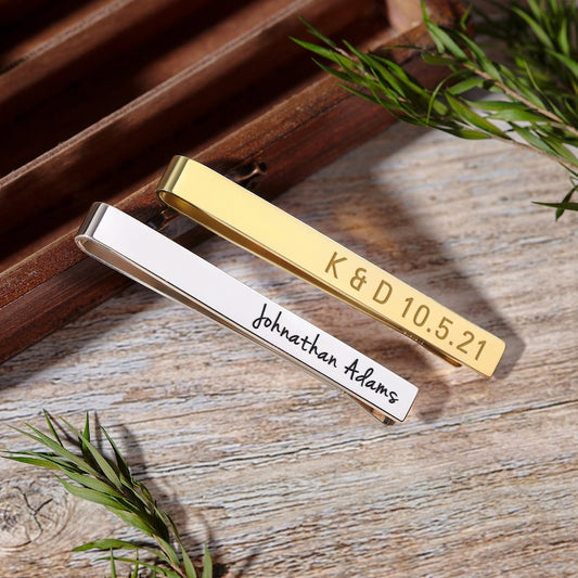 Personalized tie clips engraved with initials and name for wedding gift | Mrs Gift