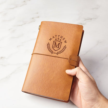 Monogram-style personalized leather journal with initials engraving | Mrs Gift