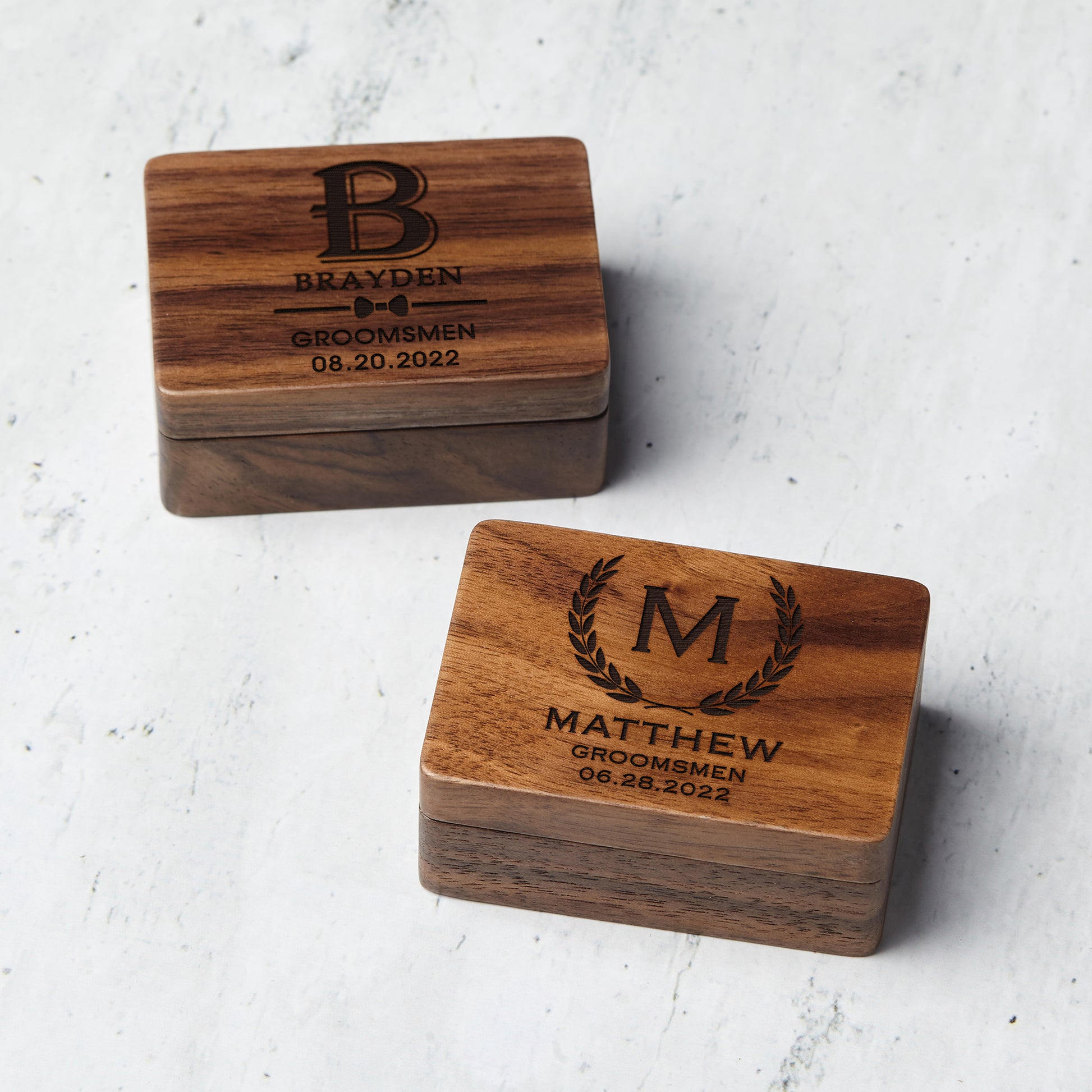 Custom monogrammed wood box with engraved groomsmen name | Mrs Gift