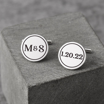 Personalized cufflinks with monogram in gift box – silver finish | Mrs Gift