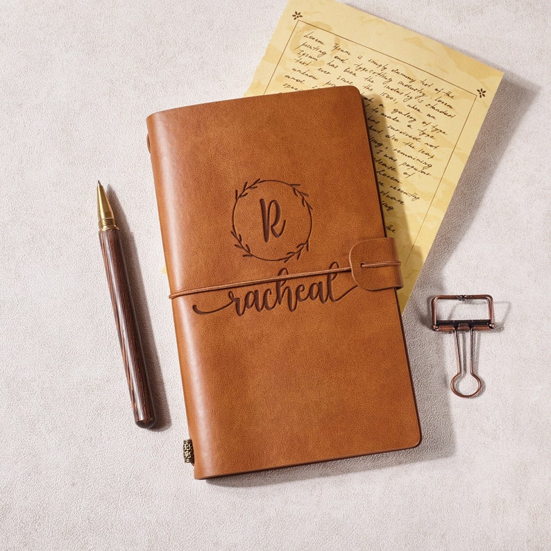 Custom engraved leather notebook with name on PU leather cover | Mrs Gift