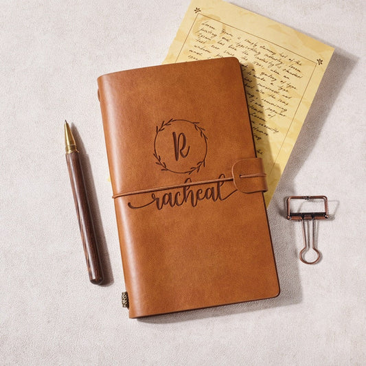 Custom engraved leather notebook with name on PU leather cover | Mrs Gift