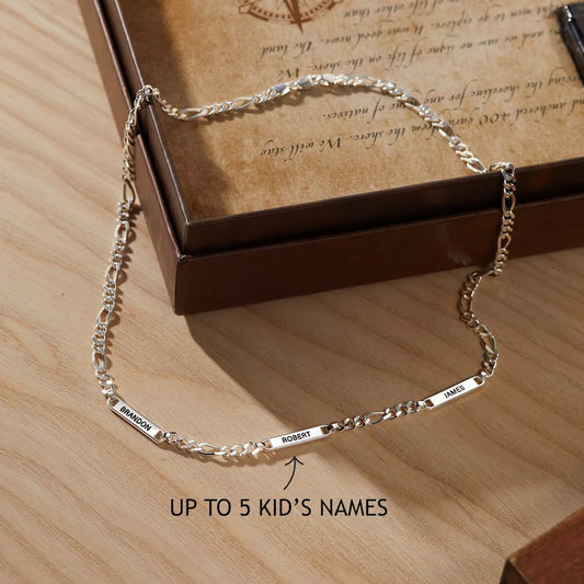 Sterling silver dad necklace with up to 5 children’s names engraved | Mrs Gift