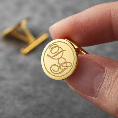 Sterling silver cufflinks engraved with initials – close-up | Mrs Gift